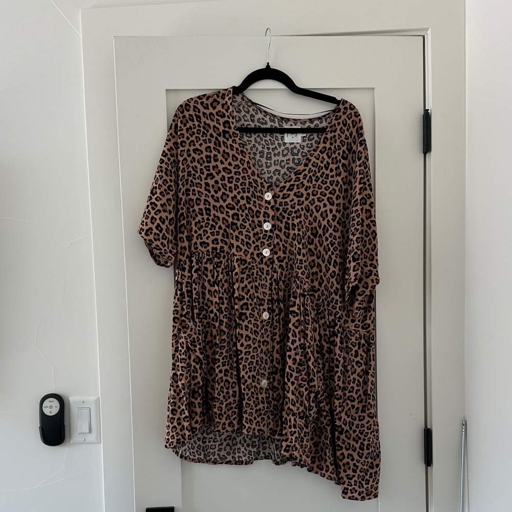 Leopard Print Button-Down Tunic dress